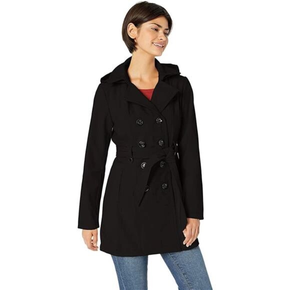 Women's Soft Shell Trench Coat with Detachable Hood